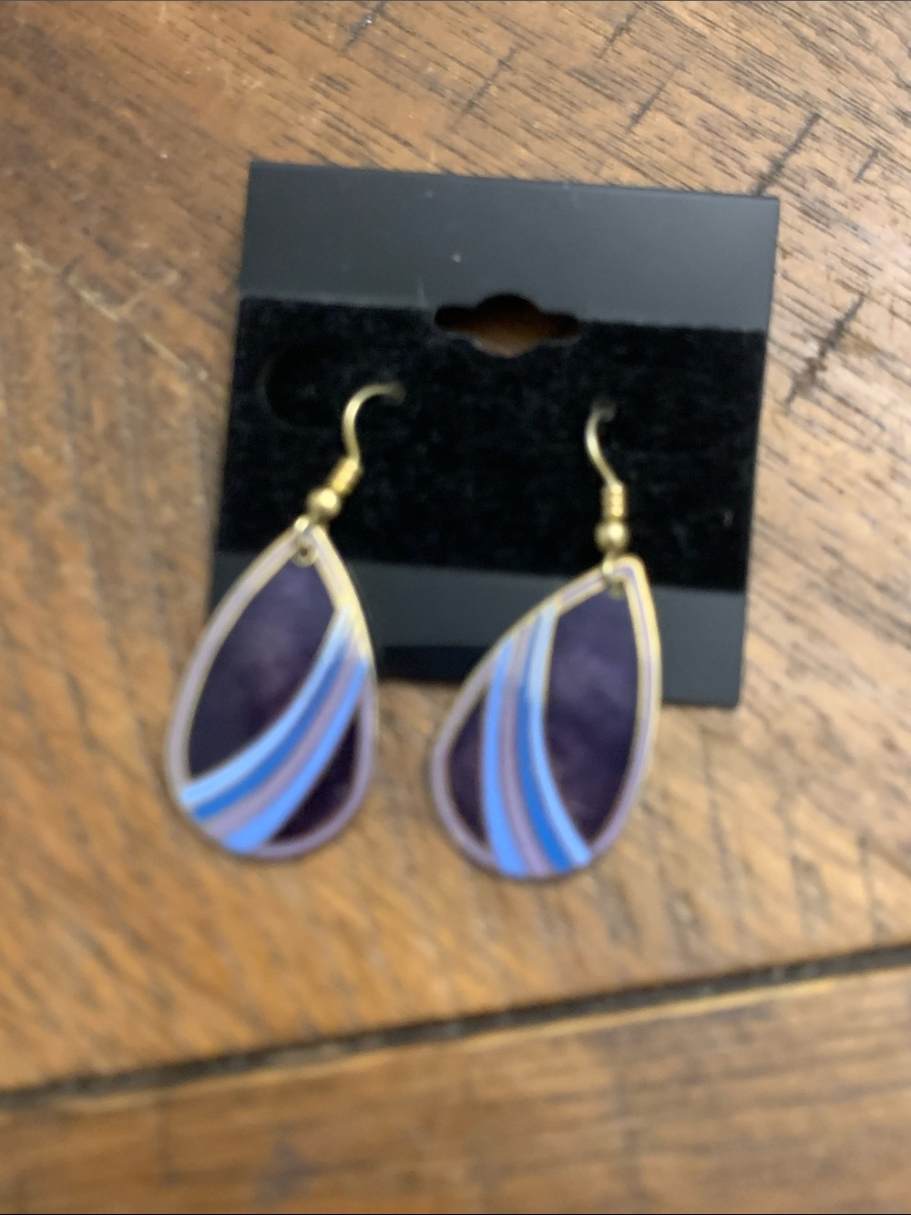 Gold Teardrop Earrings with Purple and Blue Accents - Women Jewelry